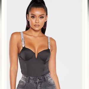 PLT BLACK SATIN RHINESTONE STRAPS BODY US4